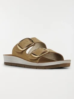 Mules plates boucles femme taupe (36-42)