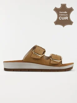 Mules plates boucles femme taupe (36-42)