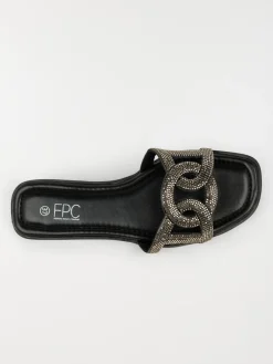 Mules plates strass femme noir (36-41)