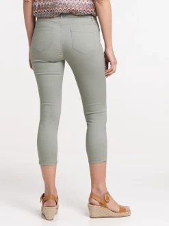 Pantacourt coloris vert grisé femme
