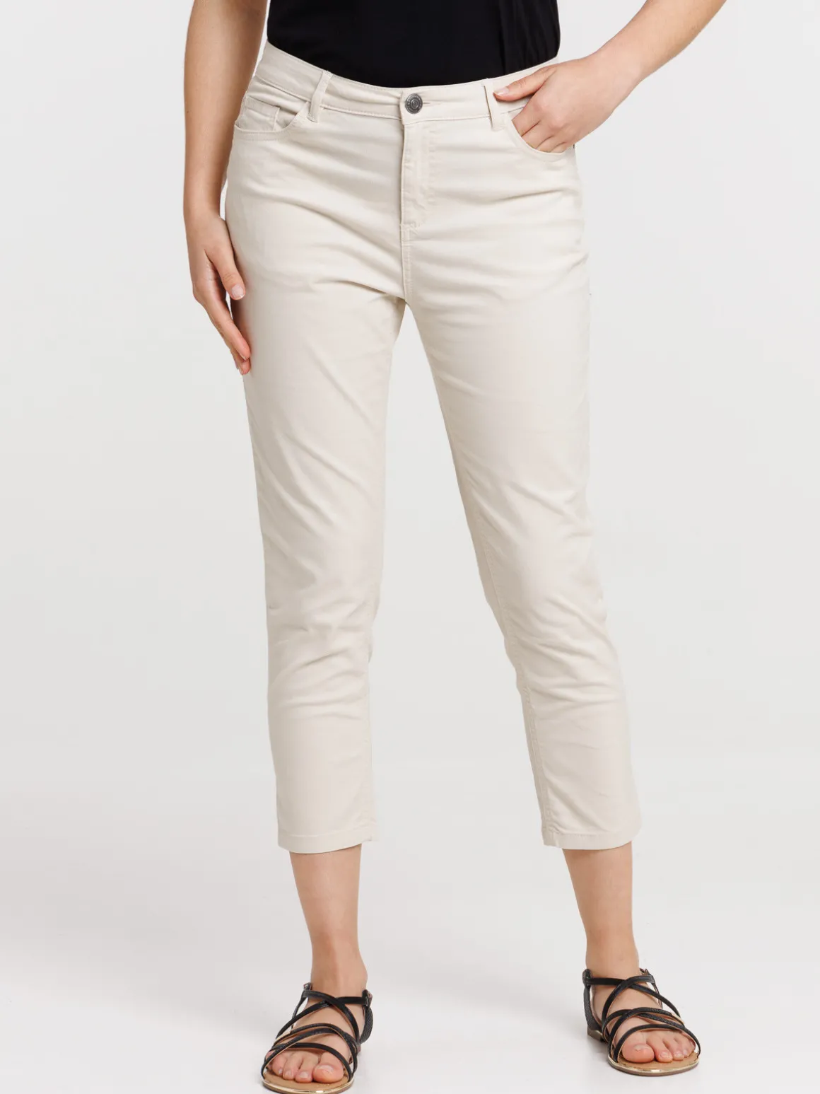 Pantacourt skinny beige femme