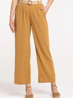 Pantalon caramel large ceinturée femme