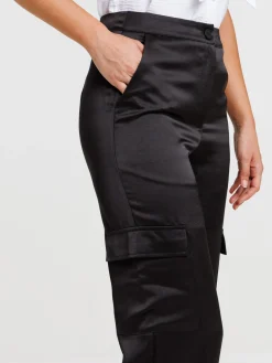 Pantalon cargo satin noir femme
