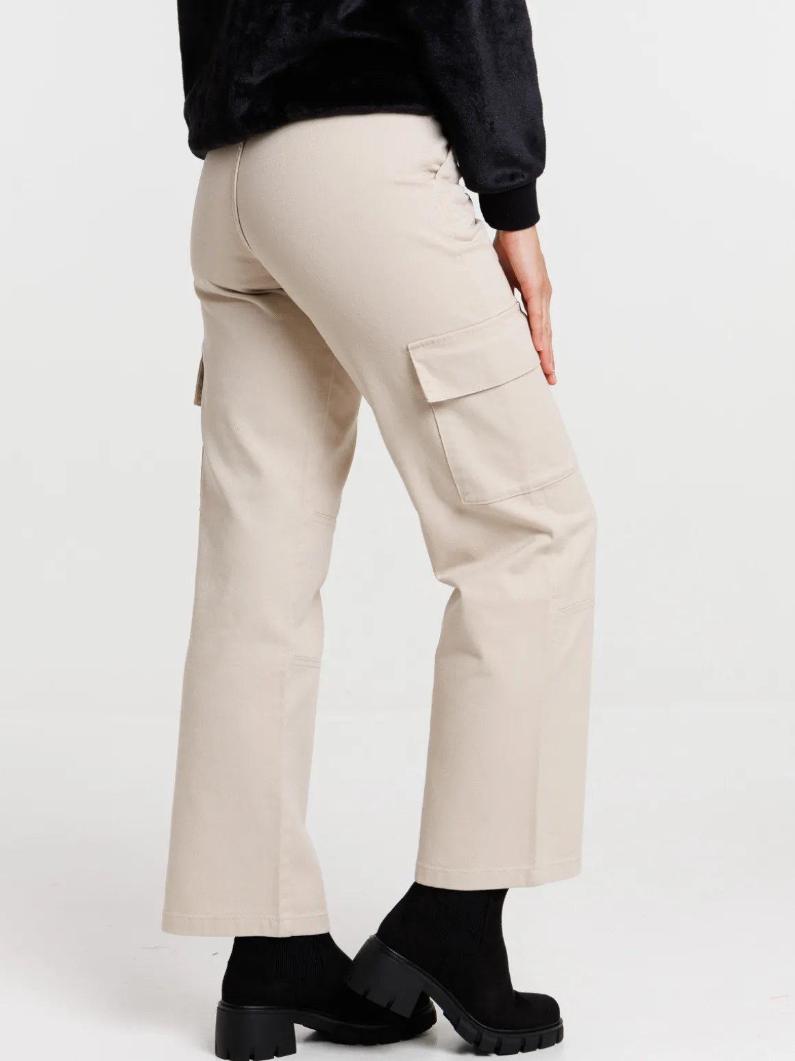 Pantalon cargo wide coloris lin femme