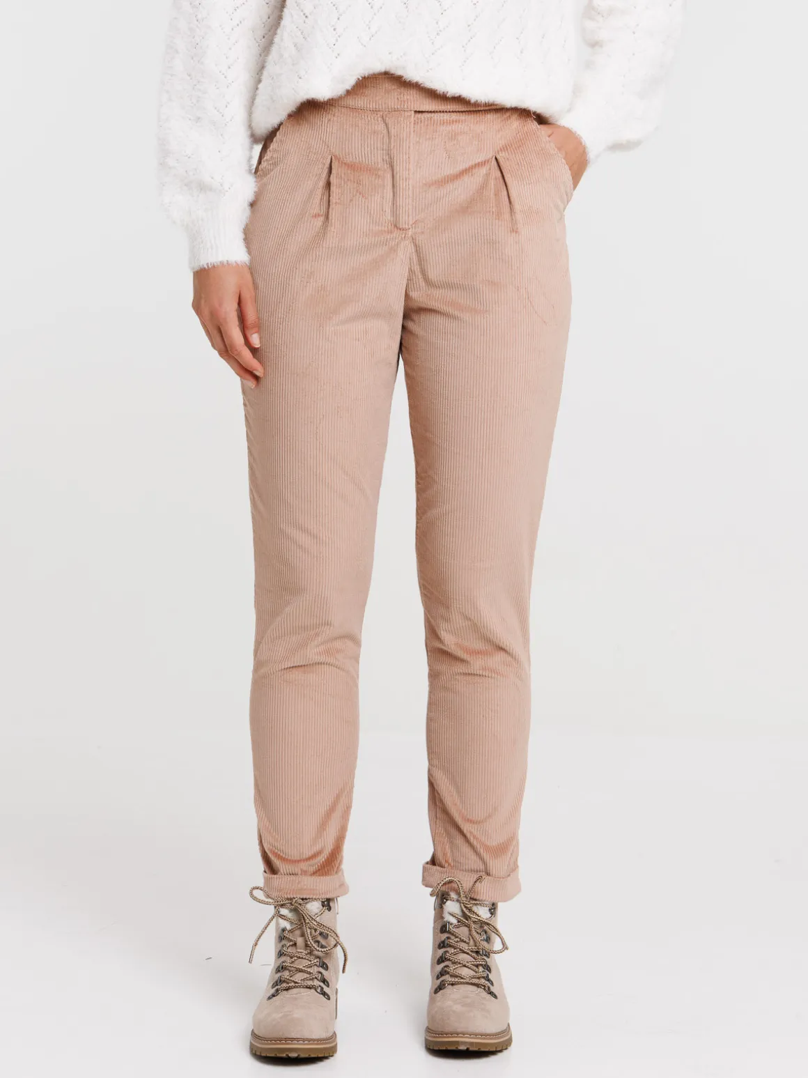 Pantalon carotte velours sarrasin femme