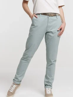Pantalon chino slim ceinture dorée femme
