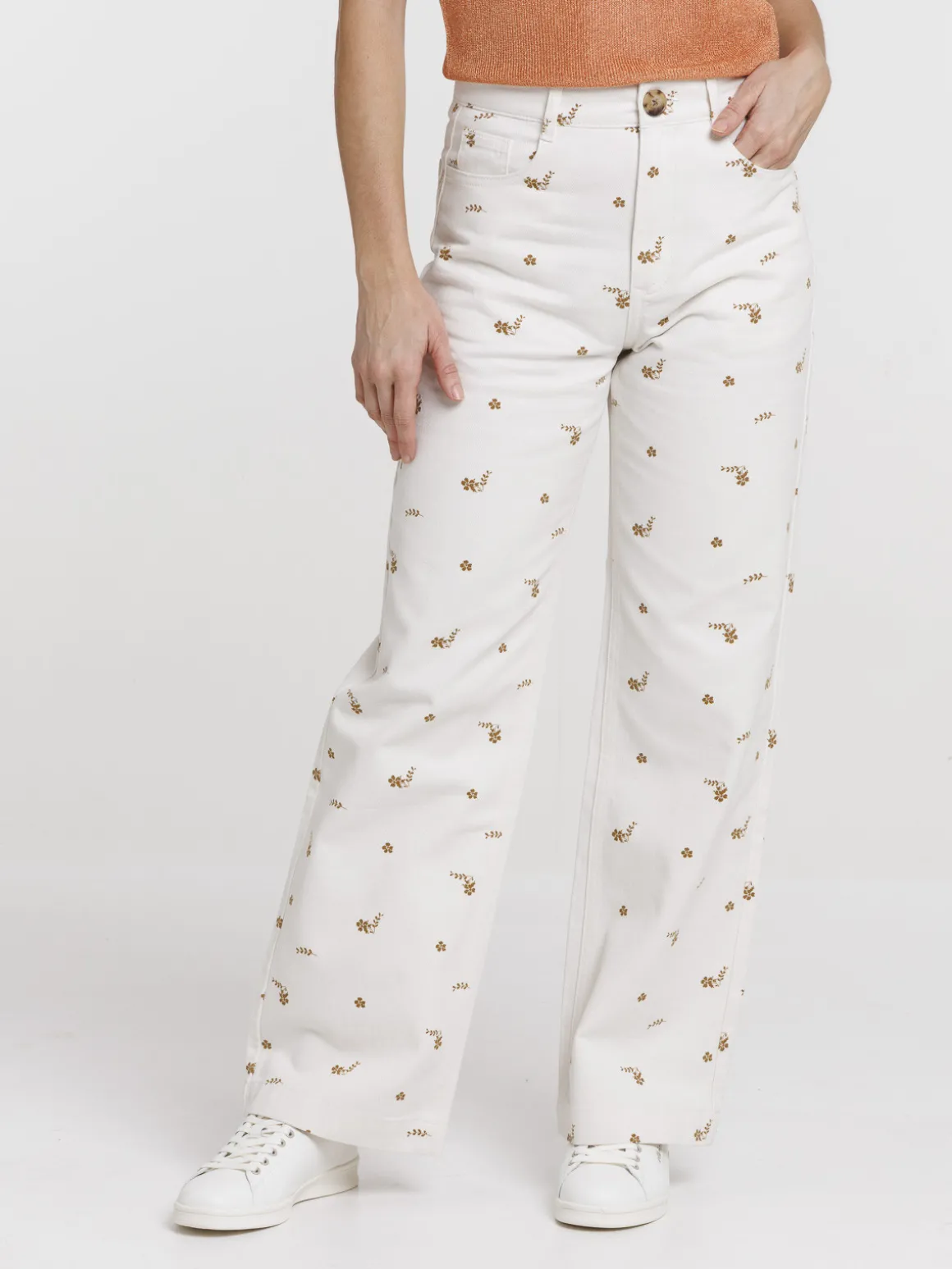 Pantalon imprimé fleuri large femme
