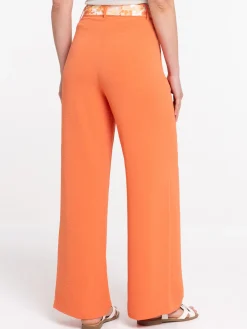 Pantalon large ceinture fleurie femme