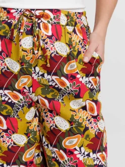 Pantalon large motif tropical femme