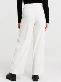 Pantalon large velours écru femme