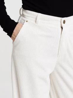 Pantalon large velours écru femme