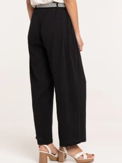 Pantalon noir large ceinturée femme
