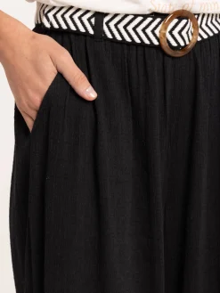 Pantalon noir large ceinturée femme