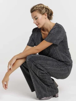 Pantalon noir large pailletté femme