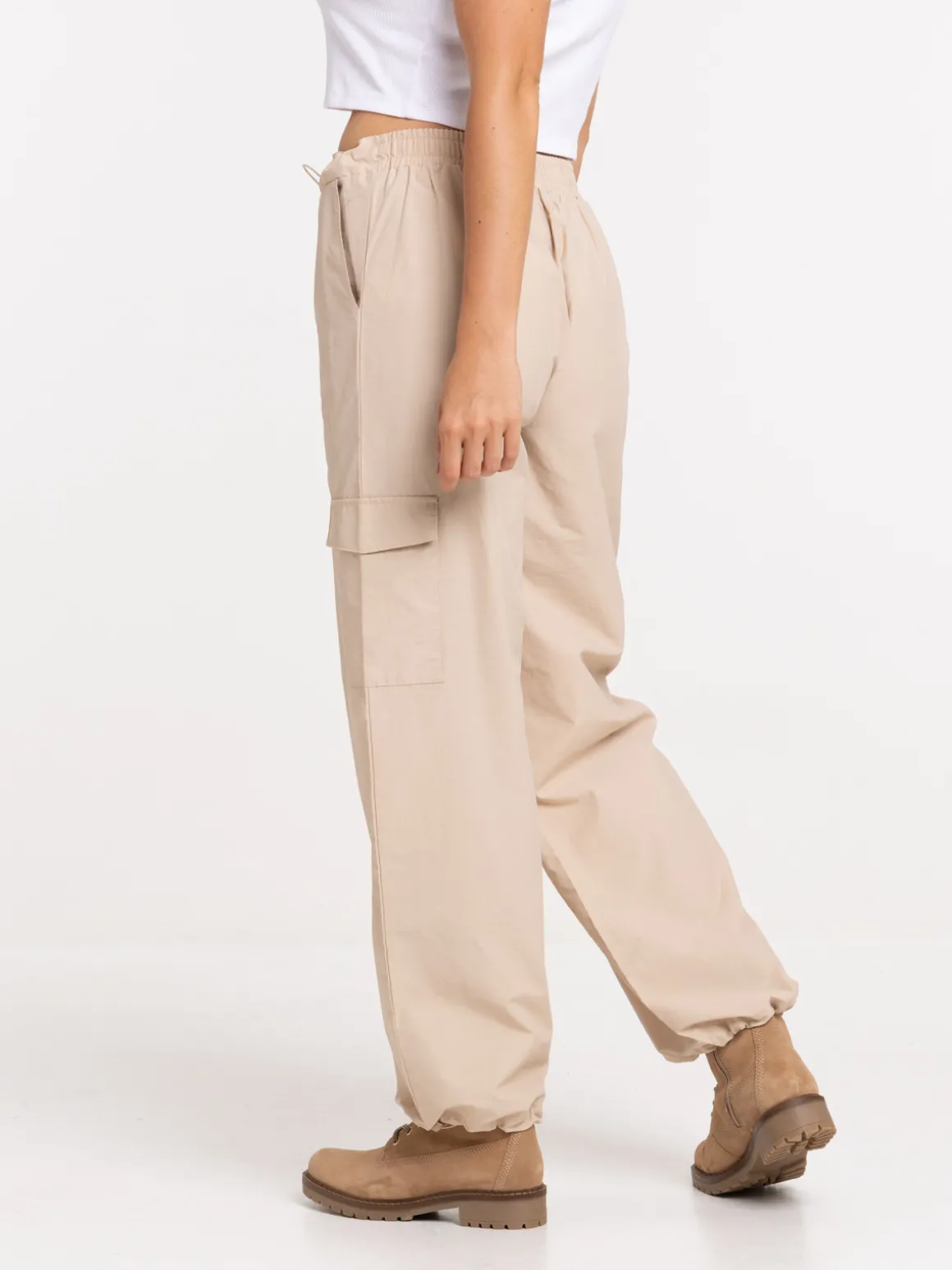 Pantalon parachute beige femme
