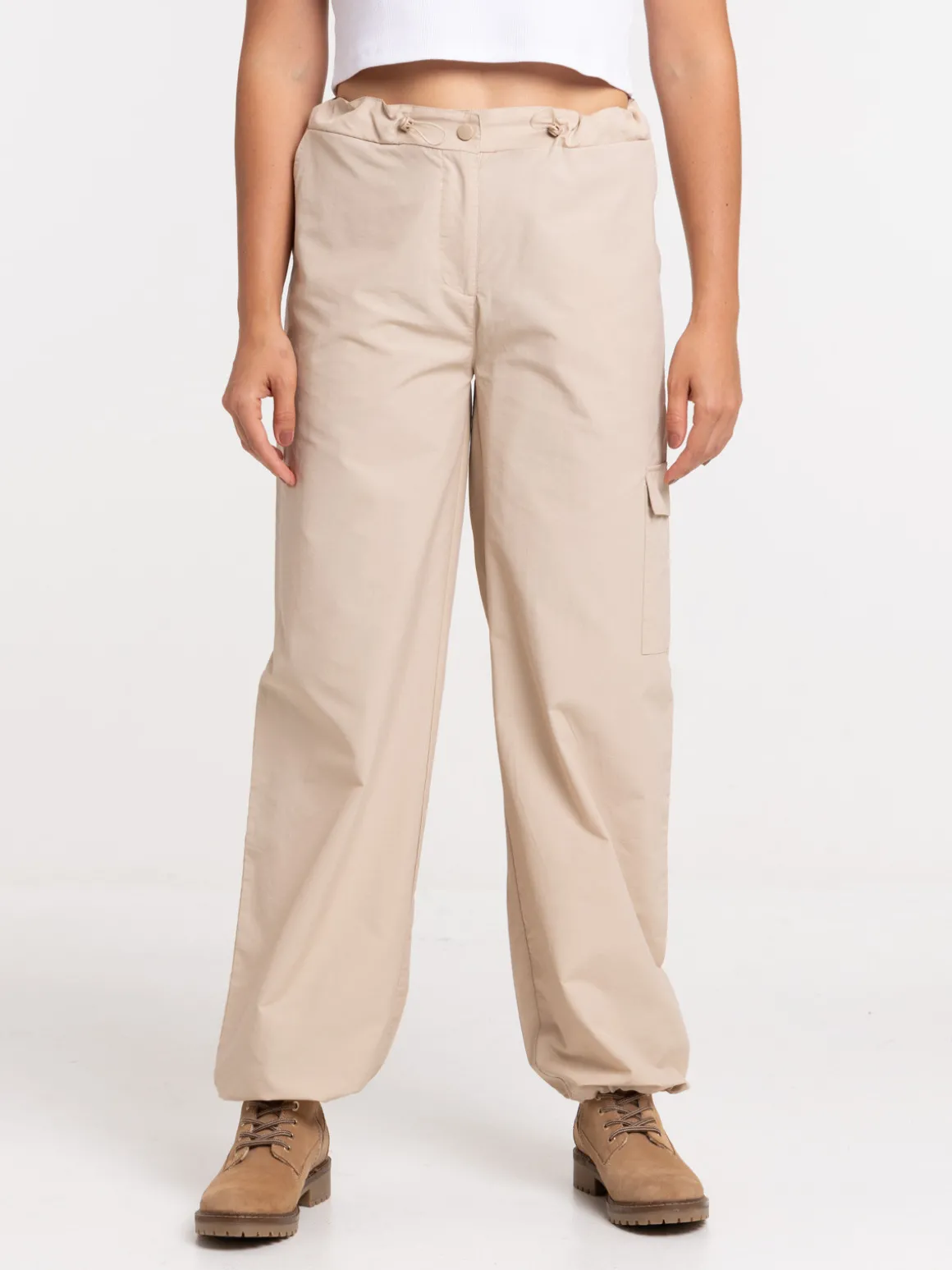 Pantalon parachute beige femme