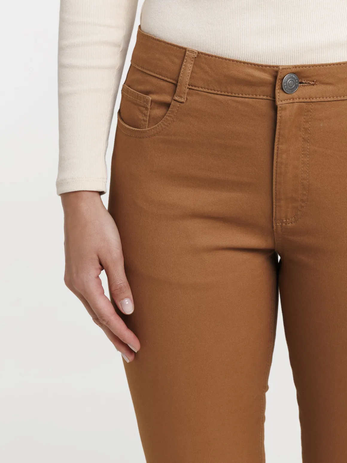 Pantalon skinny camel foncé femme