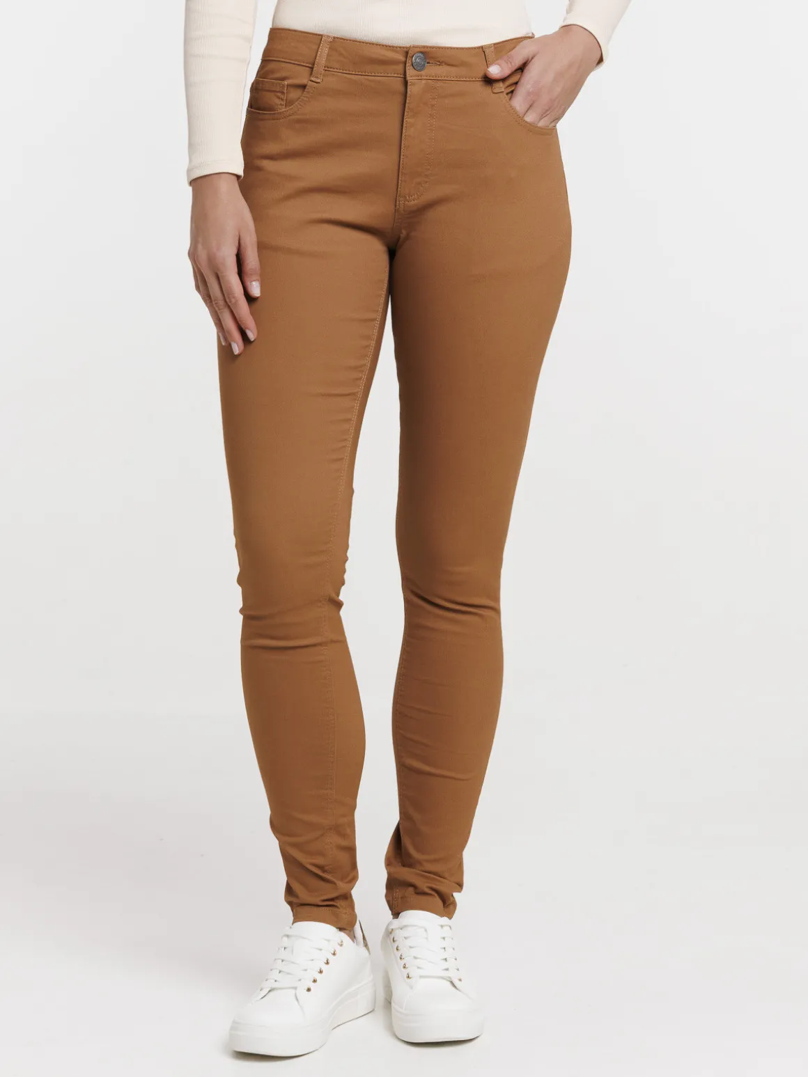 Pantalon skinny camel foncé femme