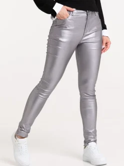 Pantalon skinny enduit bronze femme