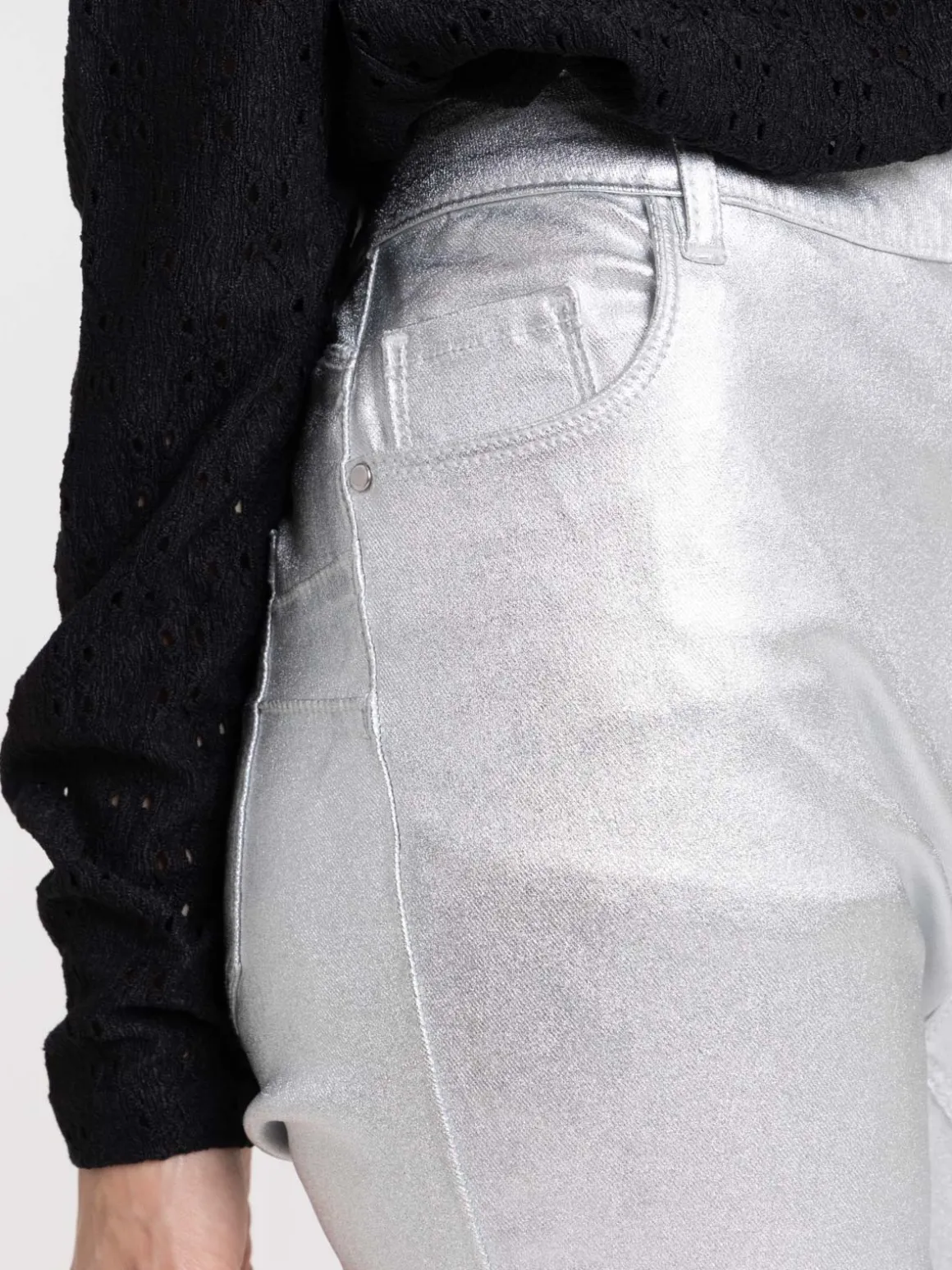 Pantalon skinny enduit gris argent femme