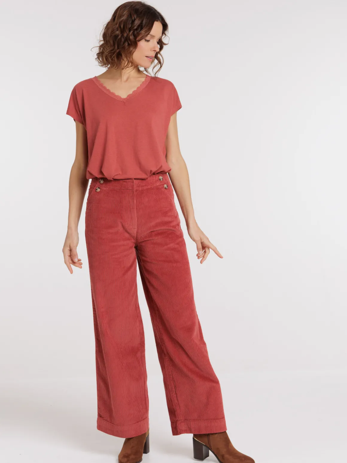 Pantalon velours large femme