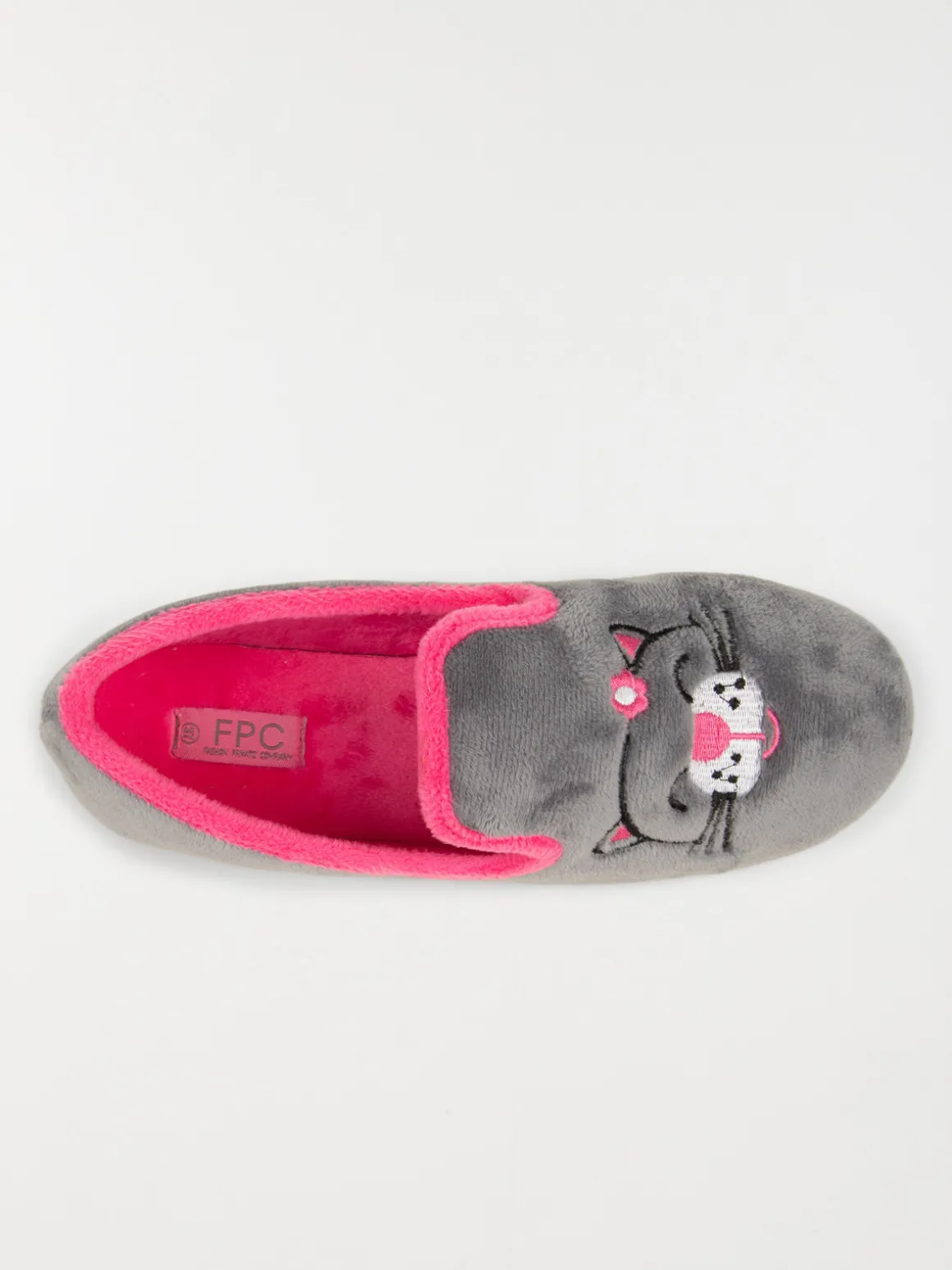 Pantoufle broderie chat gris (36-42)