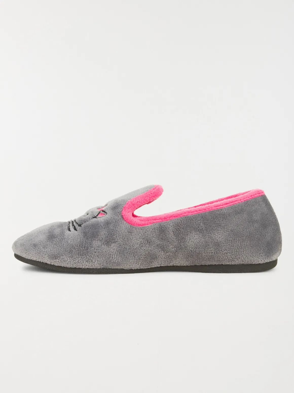 Pantoufle broderie chat gris (36-42)