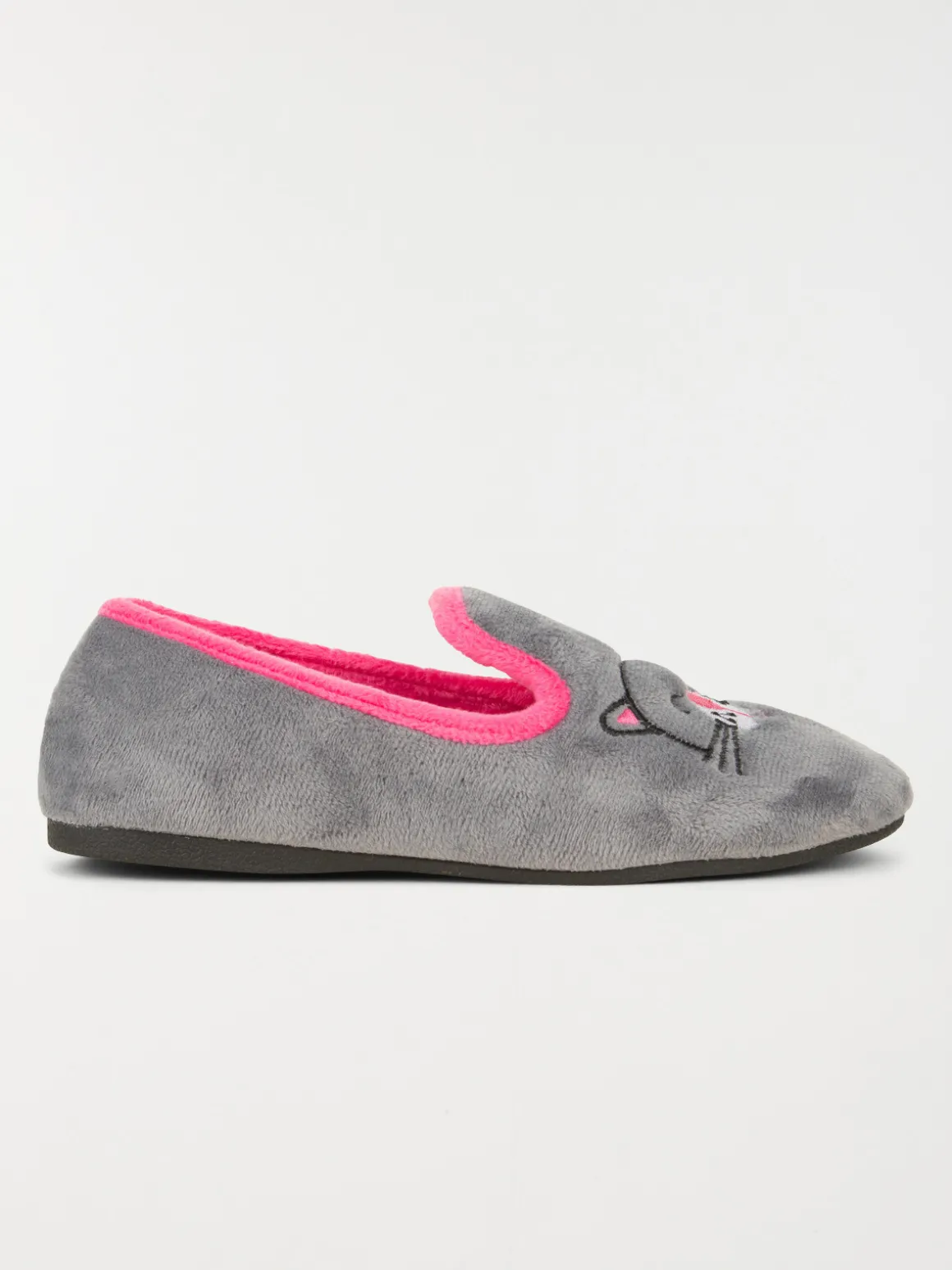 Pantoufle broderie chat gris (36-42)