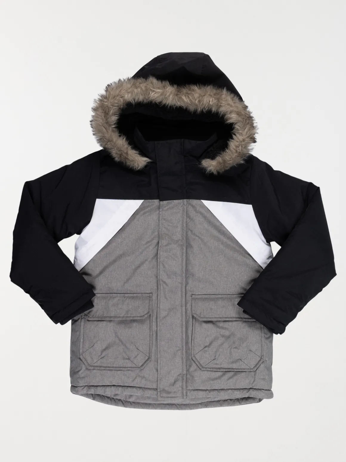 Parka tricolore à capuche garçon (3-12A)