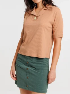 Polo matière côtelée croissant femme