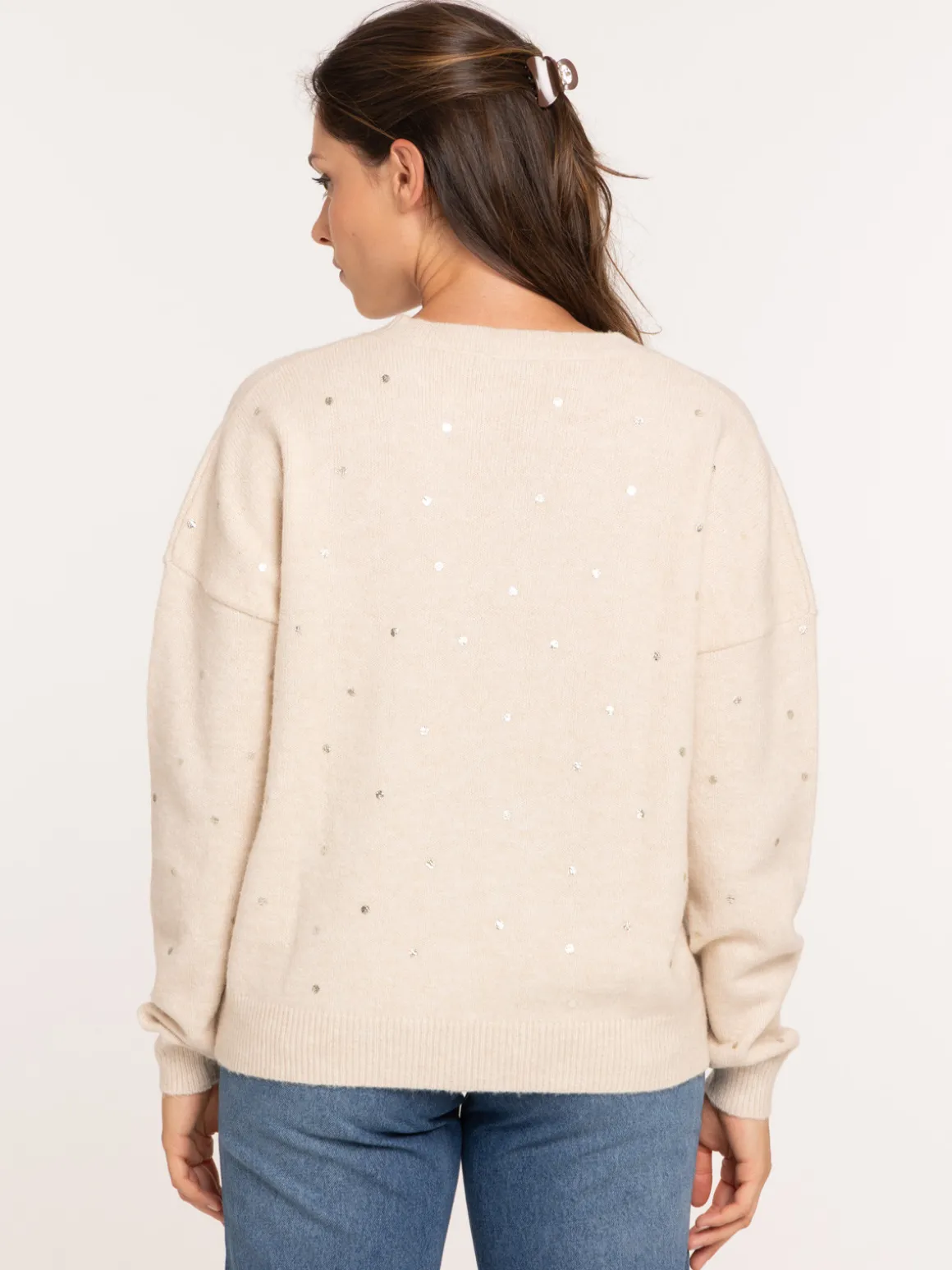 Pull à pois col rond femme