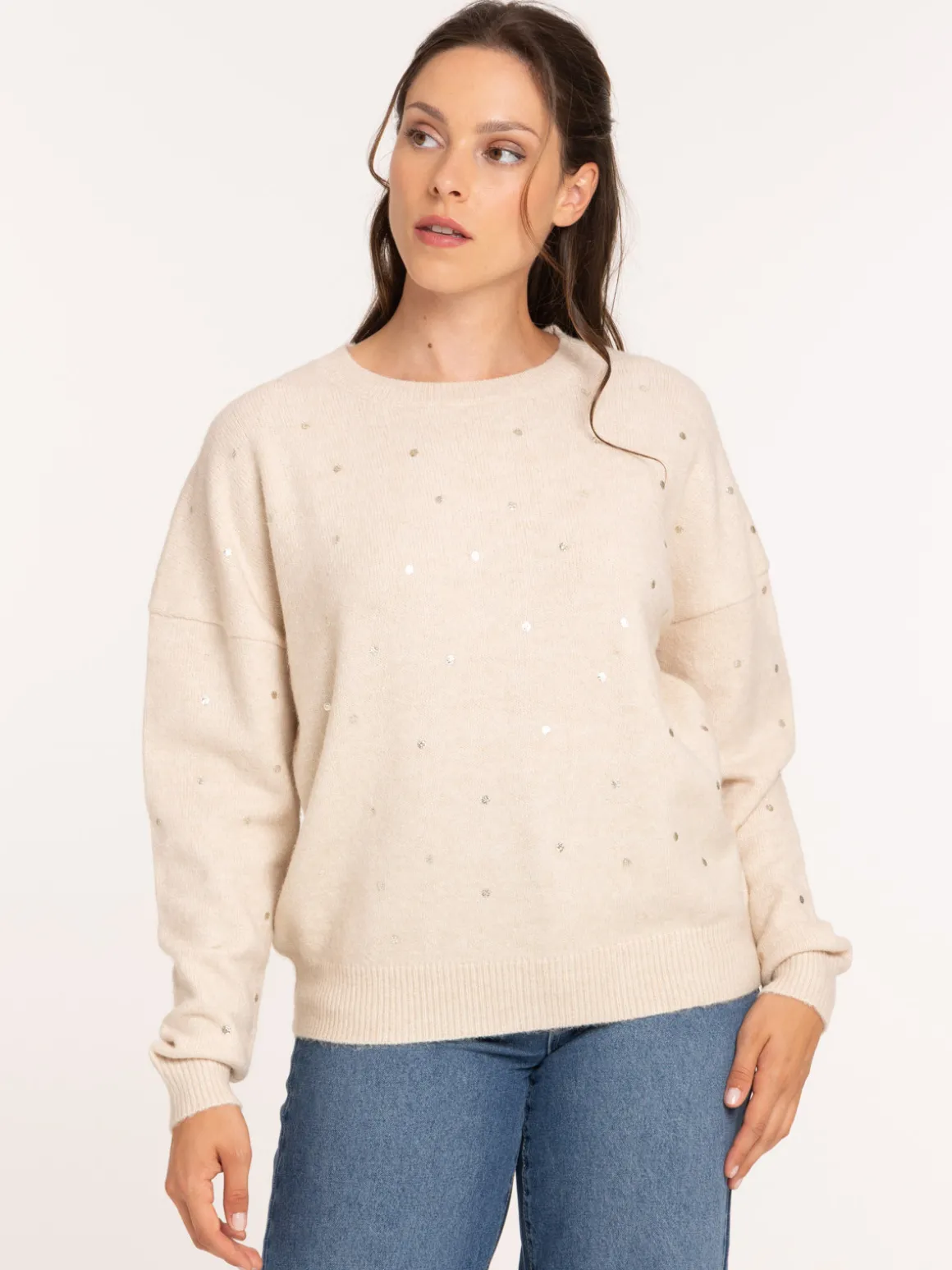 Pull à pois col rond femme