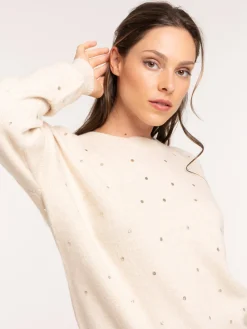 Pull à pois col rond femme