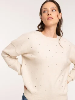 Pull à pois col rond femme