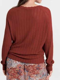 Pull ajouré tabac rougi femme