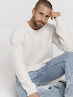 Pull beige col rond homme