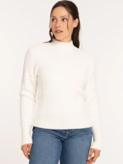 Pull col montant écru femme