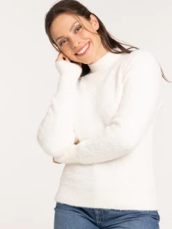 Pull col montant écru femme