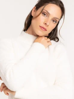 Pull col montant écru femme