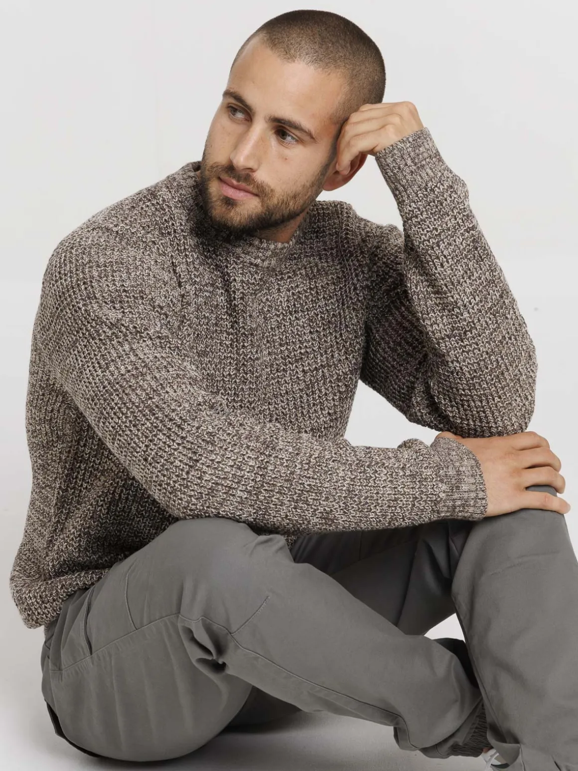 Pull col rond coloris expresso homme