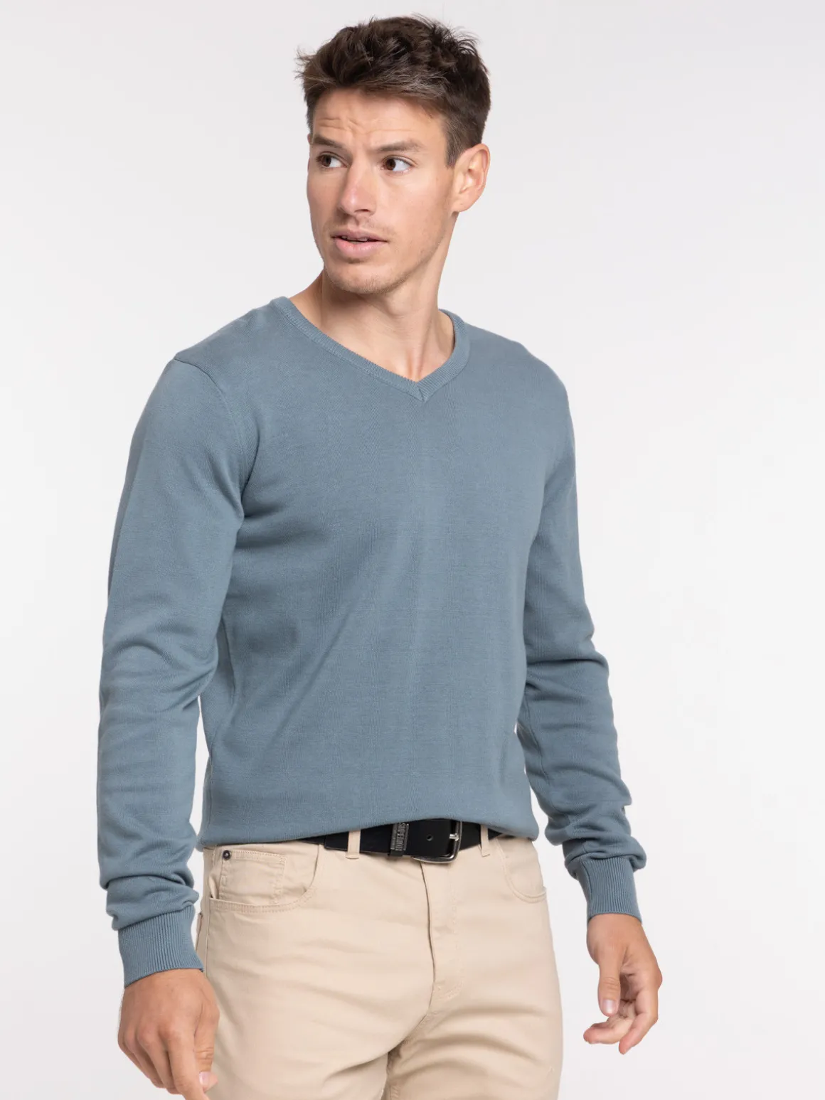Pull col rond coloris tonnerre homme