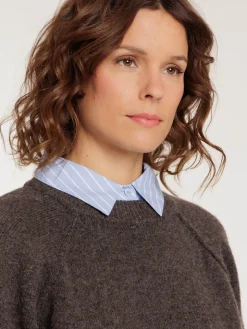 Pull col rond écorce femme