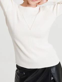 Pull col rond écru femme