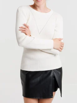 Pull col rond écru femme