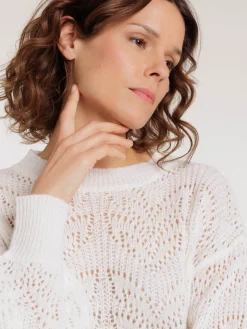 Pull col rond maille ajourée femme