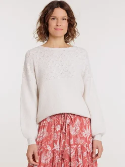Pull col rond maille ajourée femme