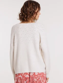 Pull col rond maille ajourée femme
