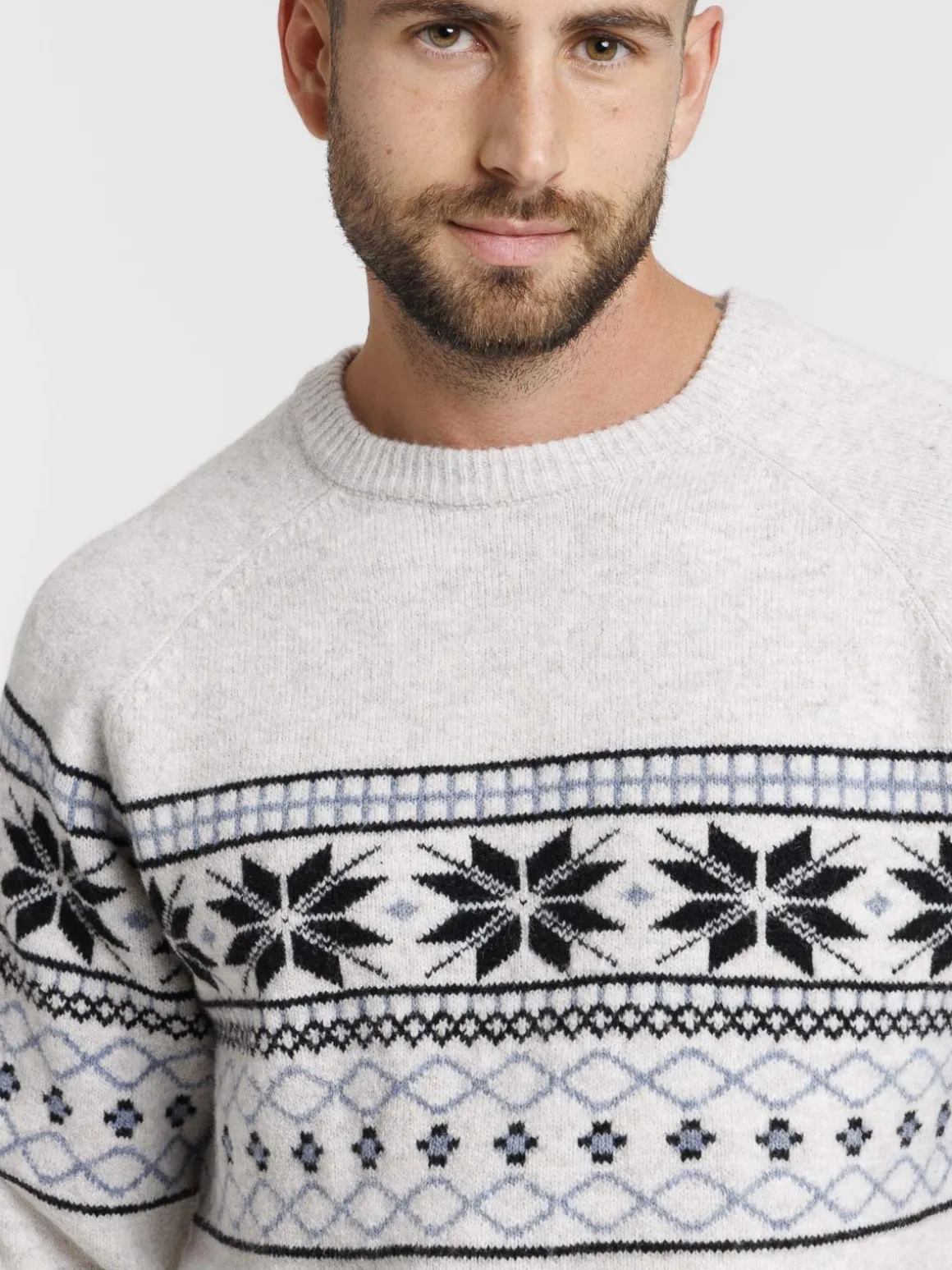 Pull col rond motif jacquard homme