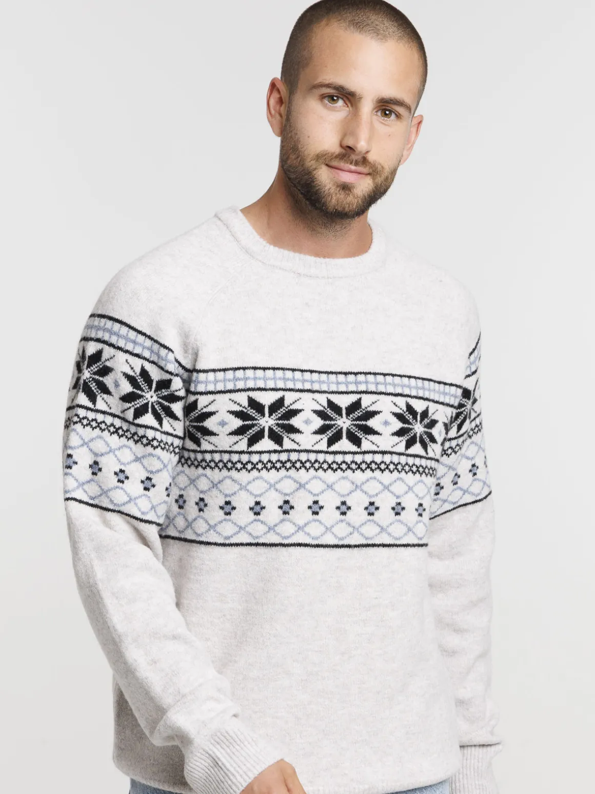 Pull col rond motif jacquard homme