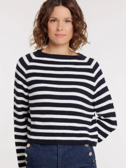 Pull col rond rayé femme